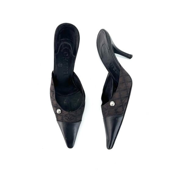 CHANEL Shoes - Vintage Chanel CC Logo Print Pointed Toe Mules Pumps 36.5